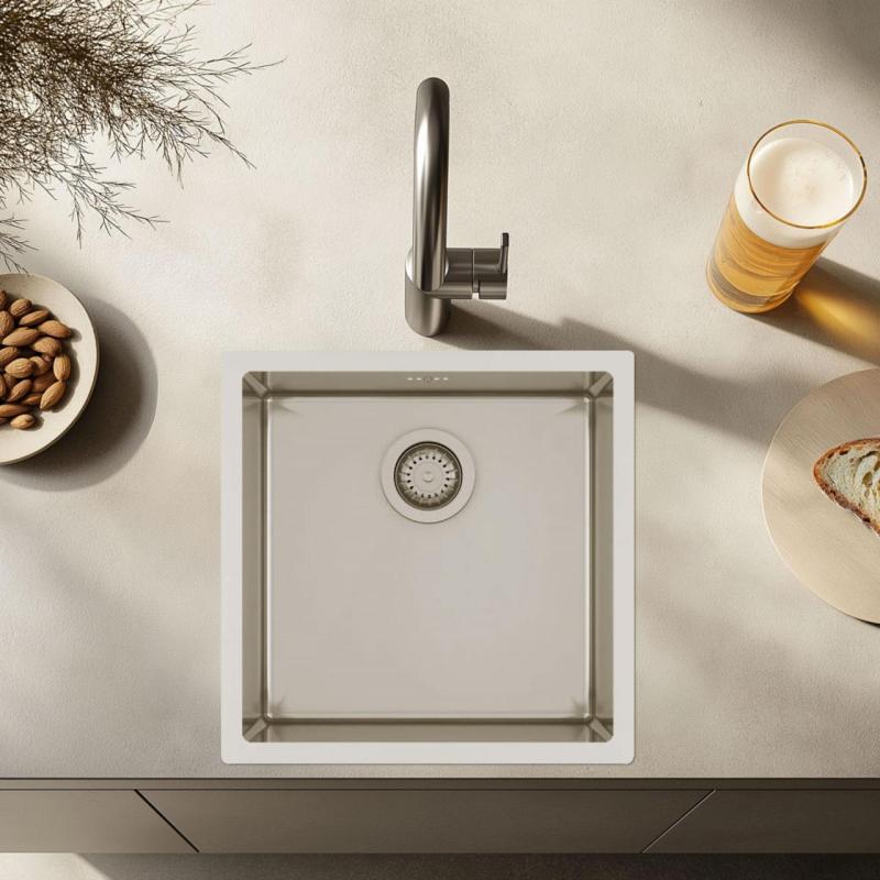 Ausmann Oder nerezový dřez 40x40cm plochá montáž, spodní montáž a horní montáž, extra hluboký 22cm 1208957112