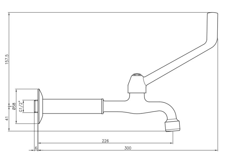PB Clinic invalidní zeď nástěnný kohoutek na studenou vodu s dlouhou pákou chrom dlouhý model 1208957199