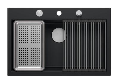 Quadri matně černý granitový nástavec velký dřez 76x50cm včetně příslušenství 1208957201