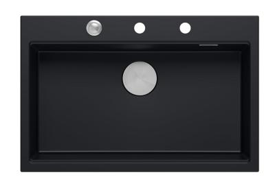 Quadri matně černý granitový nástavec velký dřez 76x50cm včetně příslušenství 1208957201