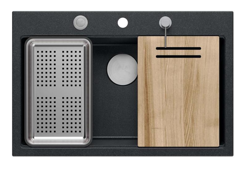 Quadri matně černý granitový nástavec velký dřez 76x50cm včetně příslušenství 1208957201