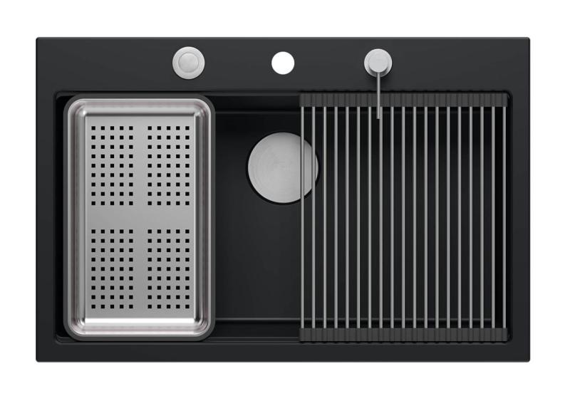 Quadri matně černý granitový nástavec velký dřez 76x50cm včetně příslušenství 1208957201