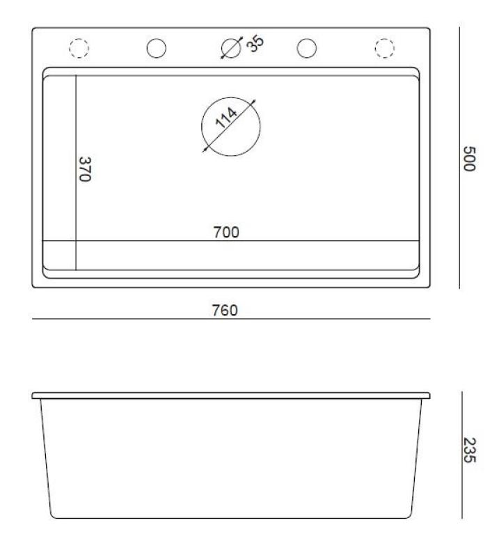 Quadri matně černý granitový nástavec velký dřez 76x50cm včetně příslušenství 1208957201