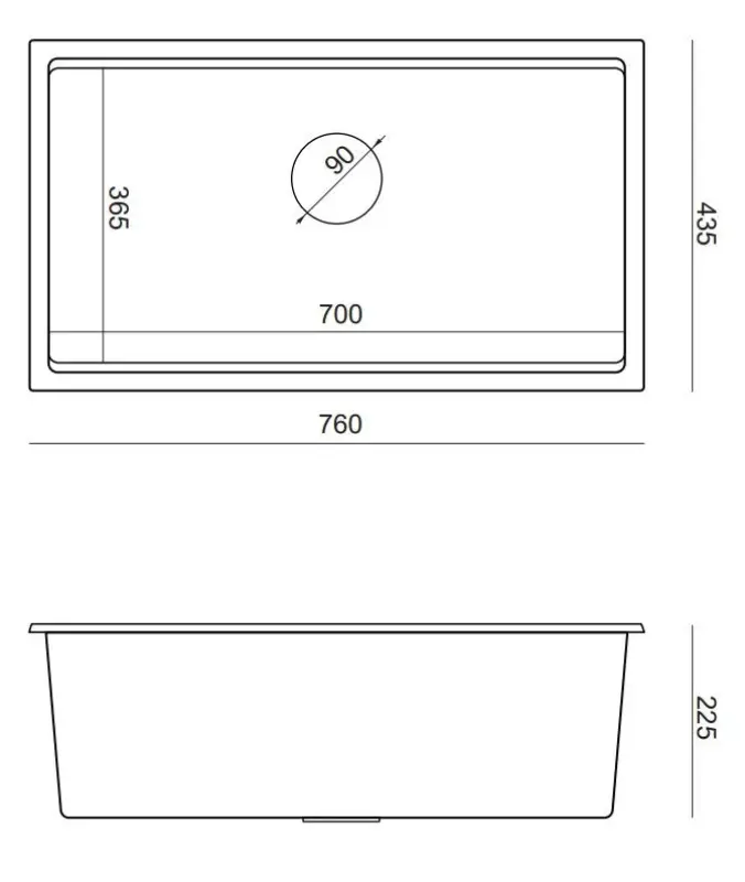 Quadri Newport velký a hluboký dřez granit horní a spodní montáž antracitový dřez 760x435 mm 1208957219