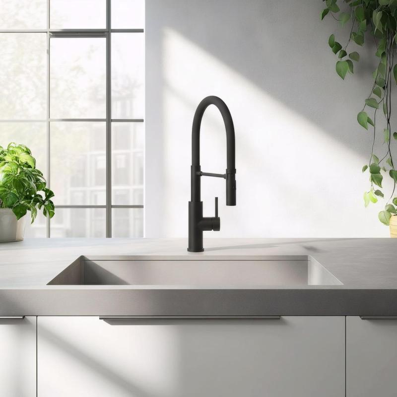 Quadri Chester kuchyňská baterie s flexibilním výtokem a sprchou se 2 druhy proudů matná černá 1208957225