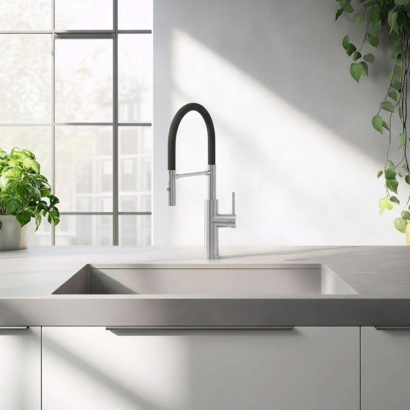 Quadri Chester kuchyňská baterie s flexibilním výtokem a sprchou se 2 typy proudů RVS 1208957226