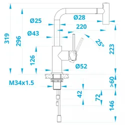 Caressi Basic Line RVS jednopáková kuchyňská baterie s výsuvným výtokem CA122I U ECO 1208957247