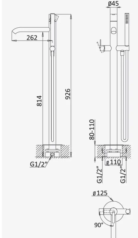 AquaTrimo Acciaio volně stojící vanová baterie s ruční sprchou z nerezové oceli 1208957285