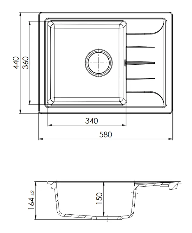 GraniteMy Smart extra mělký žulový dřez černý 58x44cm s odkapávačem oboustranný 1208957354