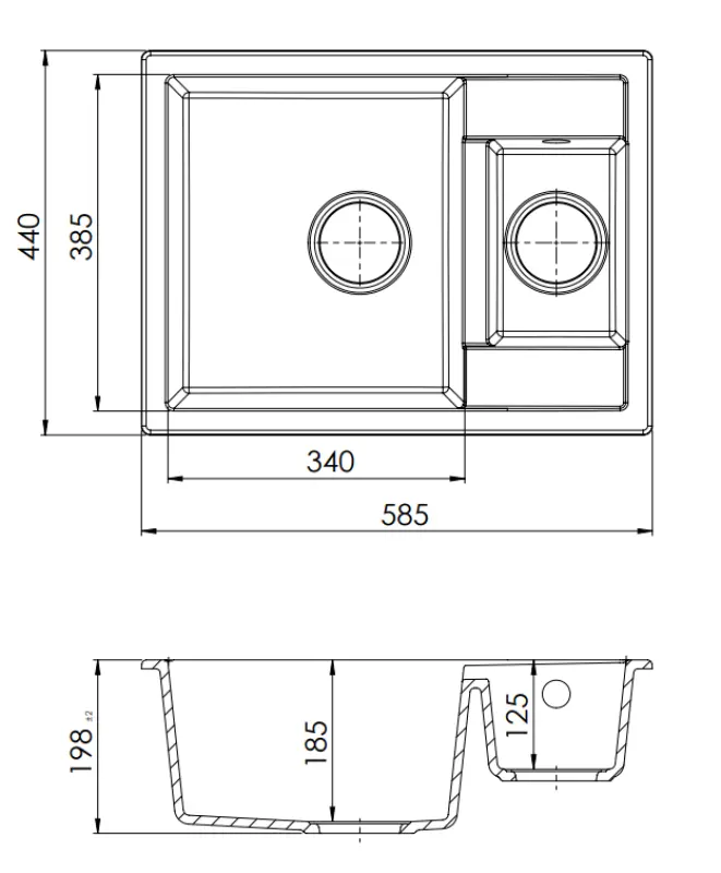 GraniteMy Smart extra mělký 1,5 granitový vestavěný černý dřez 58x44cm 1208957355