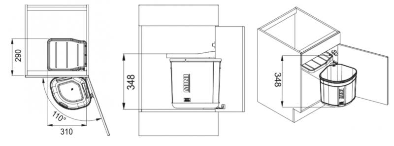 Franke Sorter Mini otočný odpadkový systém na dveře, 17litrový odpadkový koš 1210176518