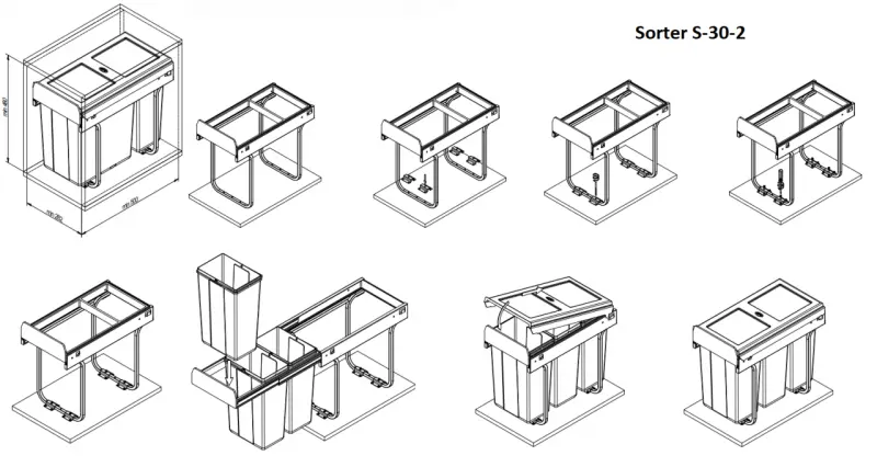 Garbi Sorter S-30-2 vestavěný systém pro třídění odpadu se 2 koši, 1 x 10 a 1 x 20 litrů 1208957363