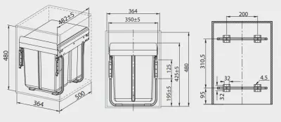 Garbi Sorter S-40-2 vestavěný odpadkový systém se 2 koši 2 x 20 1208957364
