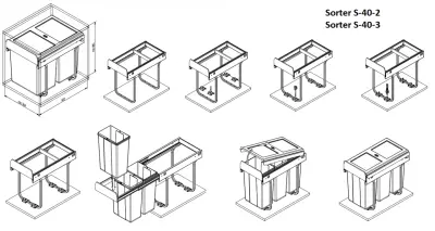 Garbi Sorter S-40-3 vestavěný odpadkový systém se 3 koši na odpad: 1 x 20 litrů a 2 x 10 litrů 1208957365