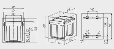 Garbi Sorter S-45-3 vestavěný odpadkový systém se 3 koši 1 x 20 a 2 x 10 litrů 1208957366