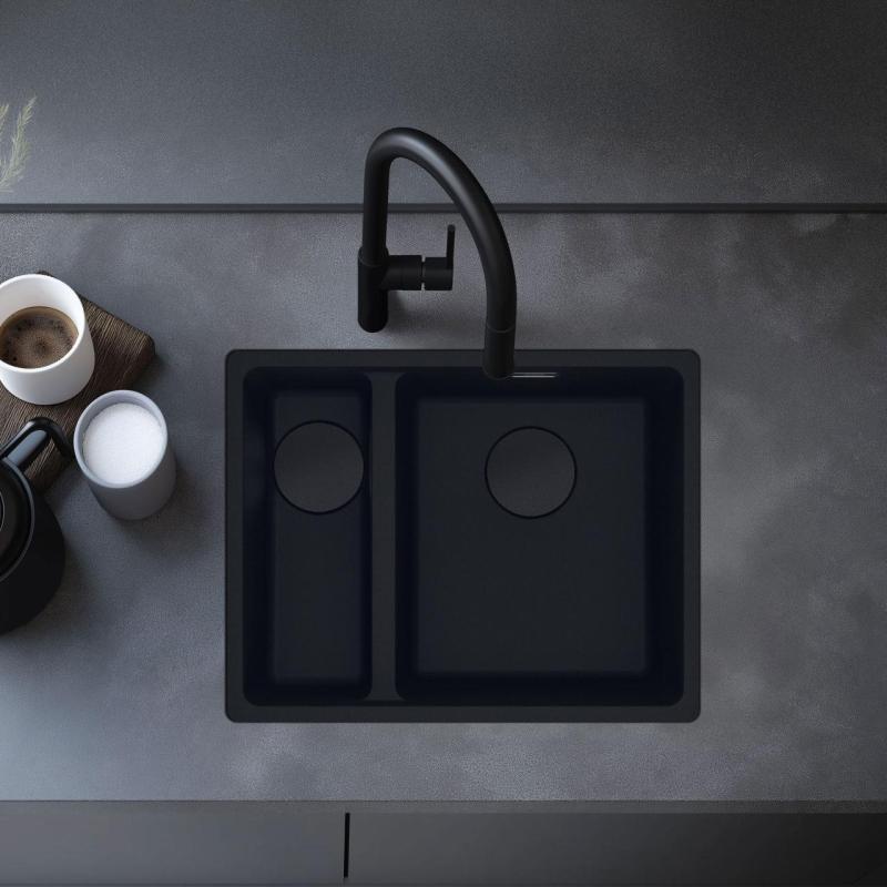 Franke Maris MRG 260/160-34-15 Fragranite černá edice matný černý dřez s plochou montáží, velký dřez vpravo