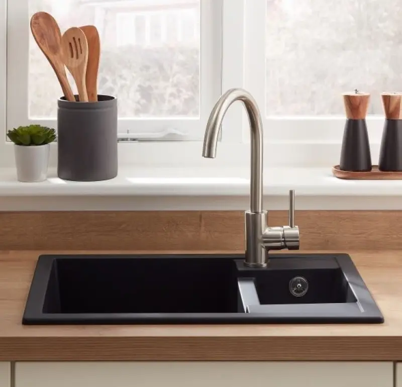 GraniteMy Smart extra mělký 1,5 granitový vestavný černý dřez, oboustranný, 58x44 cm, 1208957386