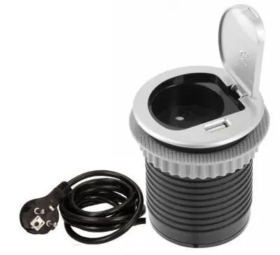 Indux Cover built-in grounded kitchen socket for worktop with USB and socket color silver 1208957393
