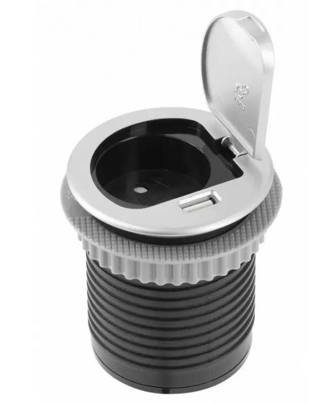 Inbouwstopcontact Indux Cover met randaarde voor de keuken, geïntegreerd in het werkblad, met USB en stopcontact, kleur zilver, 1208957393