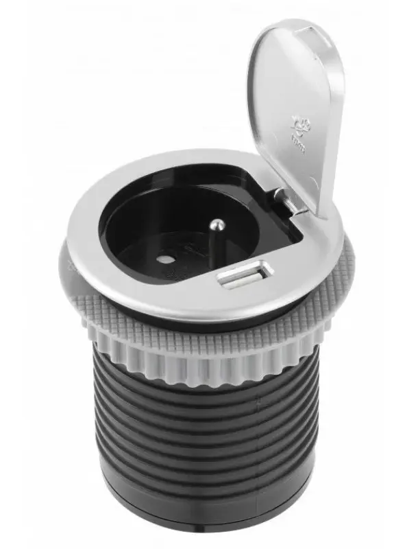 Indux Cover vestavěná zásuvka s uzemněním pro kuchyňský pracovní stůl s USB a zásuvkou barva stříbrná 1208957394