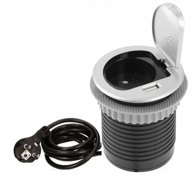 Indux Cover vestavěná zásuvka s uzemněním pro kuchyňský pracovní stůl s USB a zásuvkou barva stříbrná 1208957394