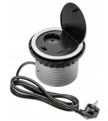 Indux Cover zabudovaná zemnící stříbrná kuchyňská zásuvka v pracovní desce s 2 USB připojeními 1208957399