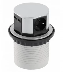 Indux Push ponorovatelná zemní stříbrná zásuvka v kuchyňské pracovní desce s 3 zásuvkami a 2 x USB 1208957412