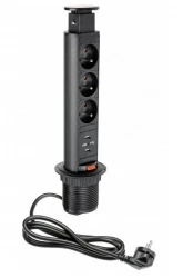 Indux Up & Down malá potápěcí zemní černá kuchyňská zásuvka v pracovní desce s 3 zásuvkami a 2 x USB 1208957418