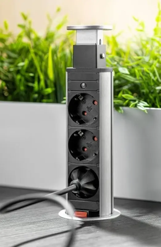 Indux Up & Down malá potápěcí zemní černá kuchyňská zásuvka v pracovní desce s 3 zásuvkami a 2 x USB 1208957418