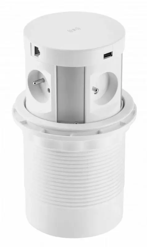 Indux Push zapustitelná zemni pero bílá kuchyňská zásuvka v pracovní desce s 4 zásuvkami, 2 x USB, 2 x RJ45 a bezdrátovým nabíjením 1208957422