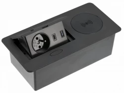 Indux Flip kuchyňská zásuvka s uzemněním v pracovní desce matně černá s bezdrátovým připojením a 2 USB nabíječkami 1208957428