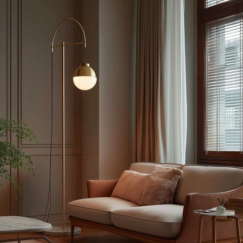 Deco Abies mosazná zlatá stojací lampa s černým mramorovým podstavcem 7573