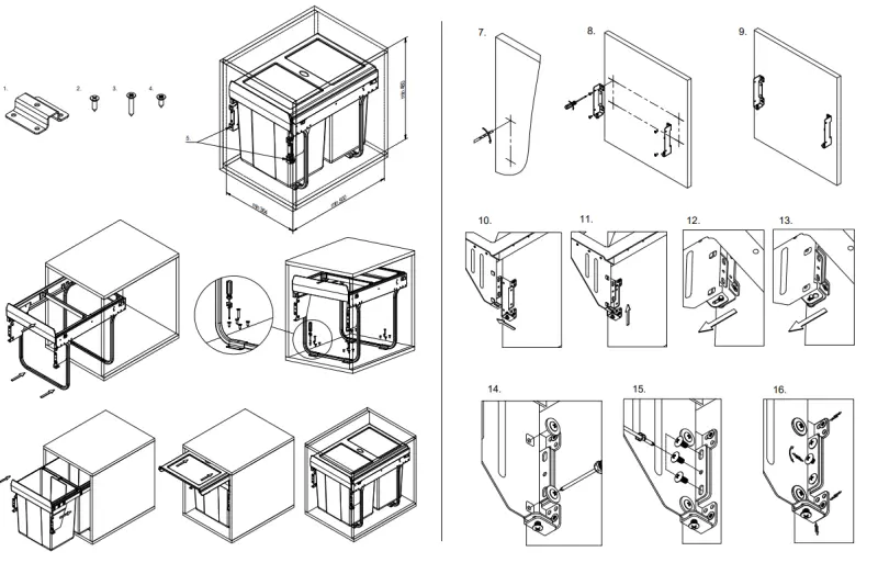 Garbi Carrier C-40-2-H vestavěný odpadkový systém s vlastními vodítky a 2 odpadkovými koši 2 x 20 litrů 1208957463