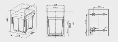 Garbi Carrier C-40-3-H vestavěný odpadkový systém s vlastními vodítky a 3 koši na odpadky 1 x 20 + 2 x 10 litrů 1208957464