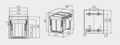 Garbi Carrier C-45-3-H vestavěný odpadkový systém s vlastními vodítky a 3 odpadkovými koši 1 x 20 + 2 x 10 litrů 1208957465