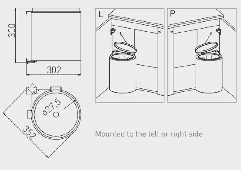 Garbi Round R-40-1 vestavný odpadkový koš 11 litrů, lze umístit vlevo i vpravo 1208957471