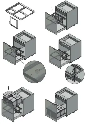 Garbi Basket B-60-4-H třídicí odpadový systém pro zásuvku 60 cm včetně držáku a 4 odpadkových košů 1208957472