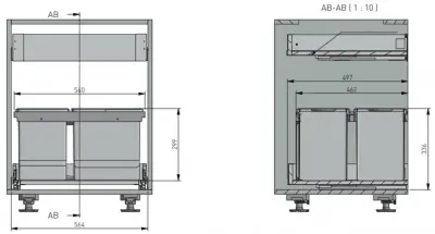 Garbi Basket B-60-4-H třídicí odpadový systém pro zásuvku 60 cm včetně držáku a 4 odpadkových košů 1208957472