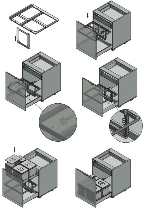 Garbi Basket B-60-4-H třídicí odpadový systém pro zásuvku 60 cm včetně držáku a 4 odpadkových košů 1208957472