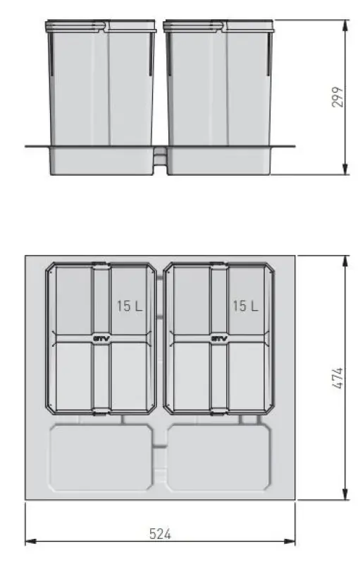 Garbi Basket B-60-2 třídící odpadkový systém pro zásuvku 60 cm včetně držáku a 2 odpadkových košů 1208957474