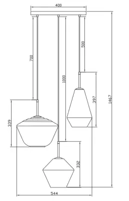 Decor Lime 1467 mm vysoká moderní zlatá závěsná lampa se 3 světelnými zdroji 7983