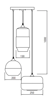 Moderne závěsná lampa Decor Lender z kovu a skla se 3 světelnými zdroji 9270