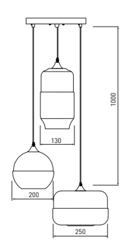 Moderne závěsná lampa Decor Lender z kovu a skla se 3 světelnými zdroji 9270