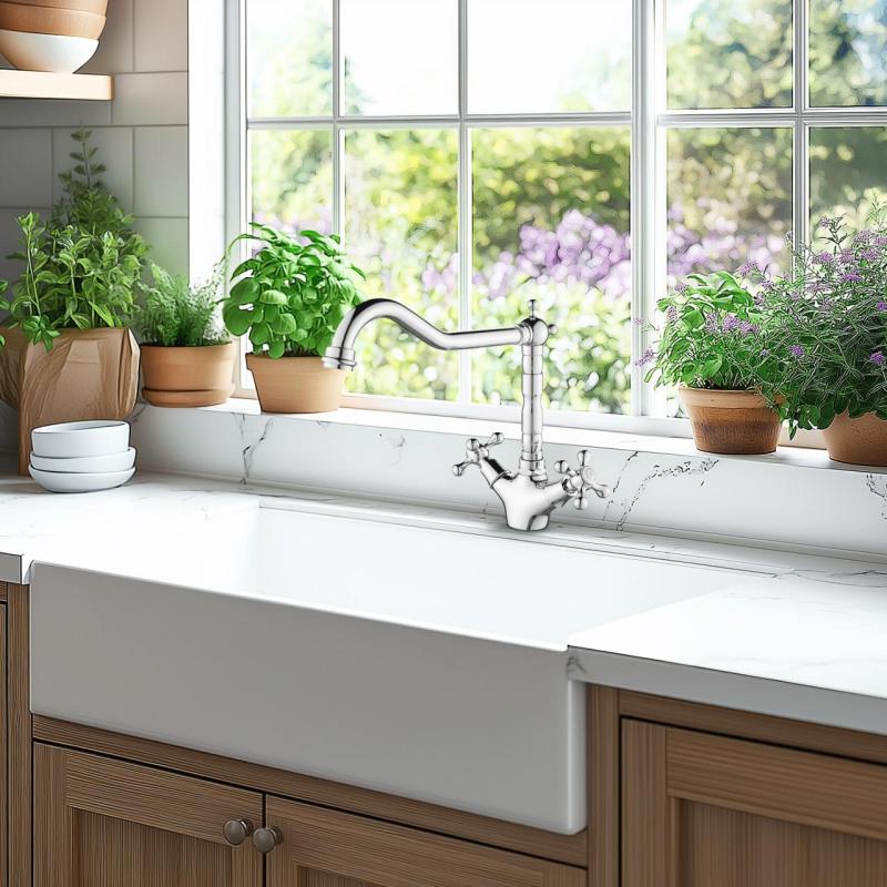 AquaTrimo Windsor klasická kuchyně nostalgická kuchyňská baterie s pravoúhlým výtokem chrom 21WS7531CM