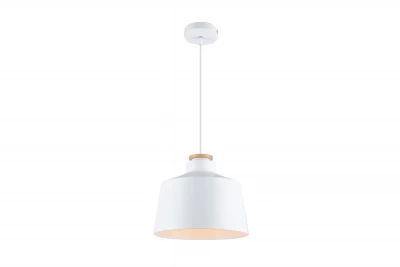 Decor Margus matná bílá kovová závěsná lampa s dřevěným doplňkem 3086