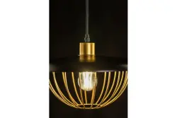 Decor Tulip moderní závěsná lampa s černým kovovým okrajem a zlatou drátěnou klecí 3444