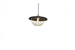 Decor Tulip moderní závěsná lampa s černým kovovým okrajem a zlatou drátěnou klecí 3444