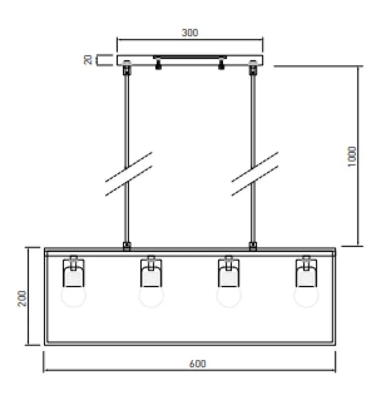 Decor Diu černá geometrická závěsná lampa se 4 světelnými zdroji, šířka 60 cm 3635