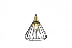 Deco Tess černá zlatá kovová kuželová drátěná závěsná lampa 2394