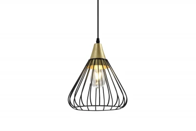 Deco Tess černá zlatá kovová kuželová drátěná závěsná lampa 2394